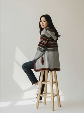 Artesania Eden Alpaca Wool zip up hoodie Fair Isle Tribal Cardigan Cozy”